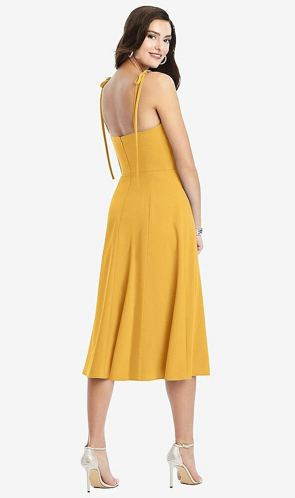 Back View - NYC Yellow Bustier Crepe Midi Dress with Adjustable Bow Straps