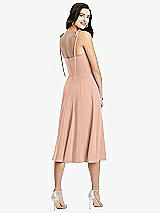 Rear View Thumbnail - Pale Peach Bustier Crepe Midi Dress with Adjustable Bow Straps