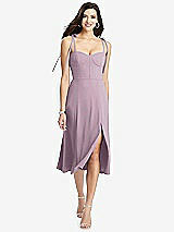 Front View Thumbnail - Suede Rose Bustier Crepe Midi Dress with Adjustable Bow Straps