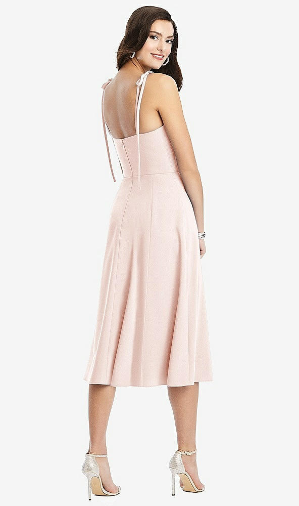 Back View - Blush Bustier Crepe Midi Dress with Adjustable Bow Straps