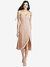 Front View Thumbnail - Cameo Bustier Crepe Midi Dress with Adjustable Bow Straps