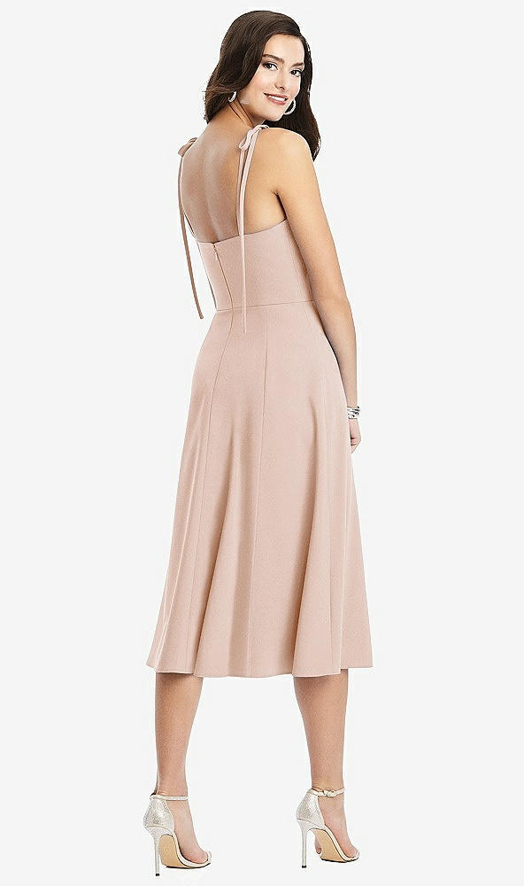 Back View - Cameo Bustier Crepe Midi Dress with Adjustable Bow Straps