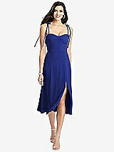 Front View Thumbnail - Cobalt Blue Bustier Crepe Midi Dress with Adjustable Bow Straps