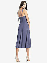 Rear View Thumbnail - French Blue Bustier Crepe Midi Dress with Adjustable Bow Straps