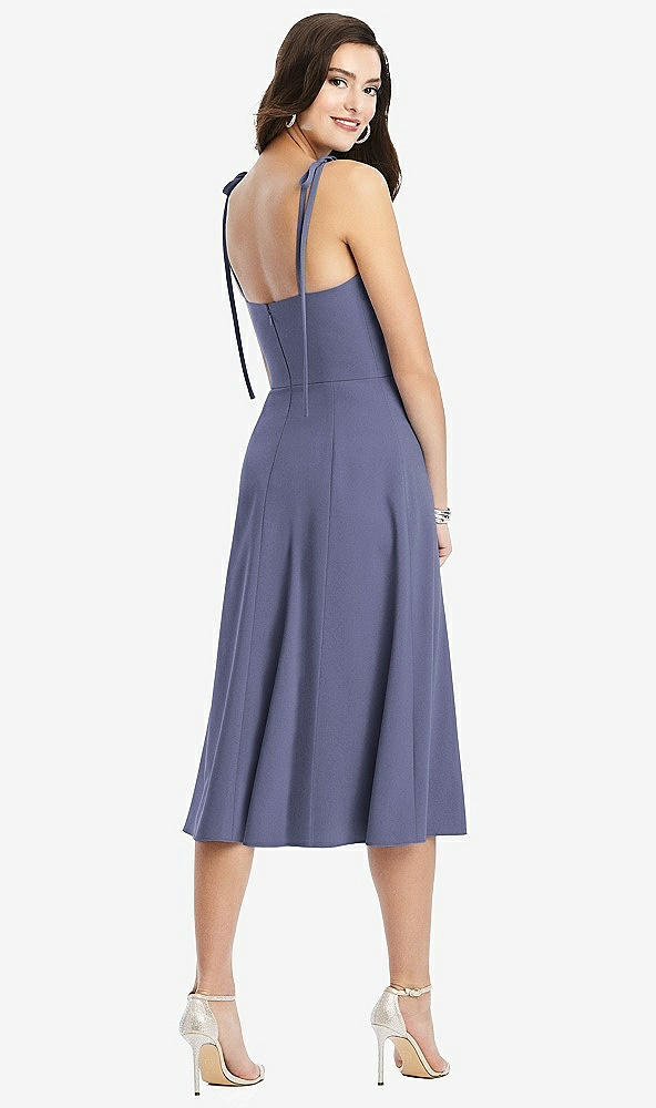 Back View - French Blue Bustier Crepe Midi Dress with Adjustable Bow Straps