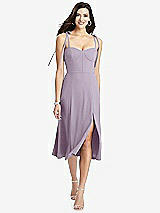 Front View Thumbnail - Lilac Haze Bustier Crepe Midi Dress with Adjustable Bow Straps