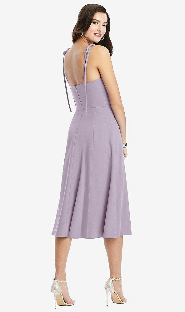 Back View - Lilac Haze Bustier Crepe Midi Dress with Adjustable Bow Straps