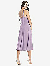 Rear View Thumbnail - Pale Purple Bustier Crepe Midi Dress with Adjustable Bow Straps