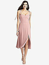 Front View Thumbnail - Rose Bustier Crepe Midi Dress with Adjustable Bow Straps