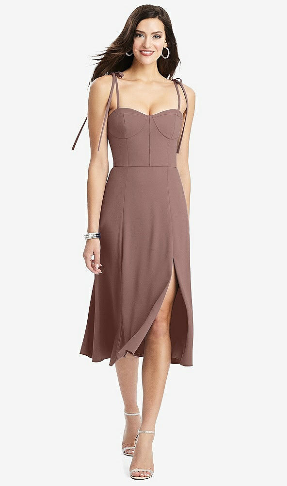 Front View - Sienna Bustier Crepe Midi Dress with Adjustable Bow Straps