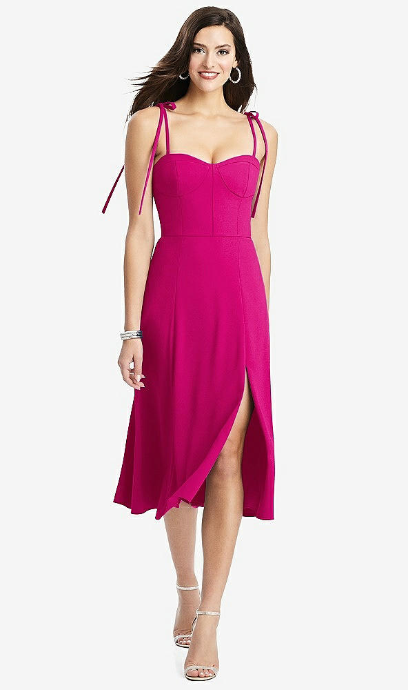 Front View - Think Pink Bustier Crepe Midi Dress with Adjustable Bow Straps