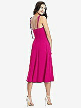 Rear View Thumbnail - Think Pink Bustier Crepe Midi Dress with Adjustable Bow Straps