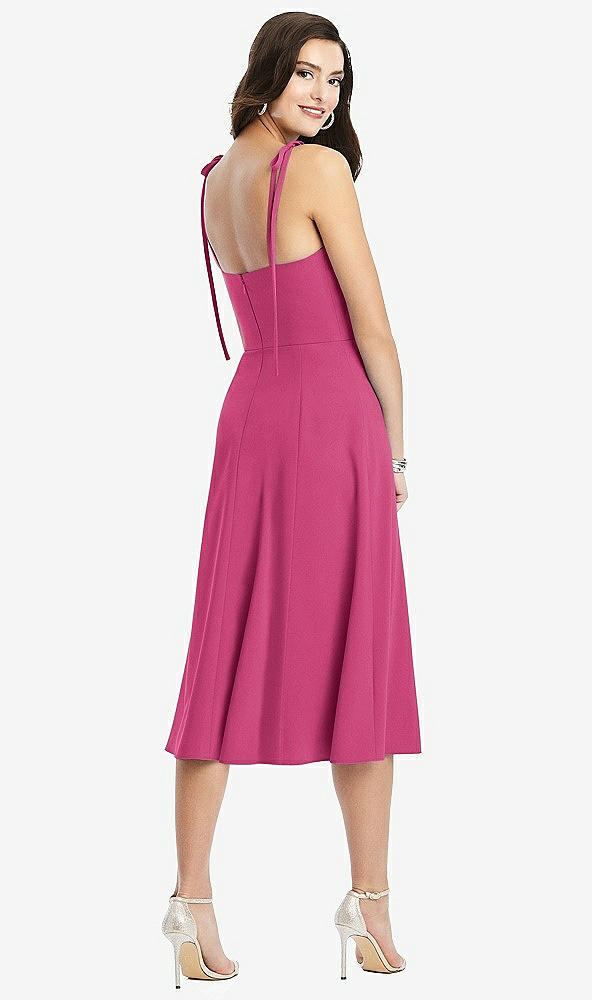 Back View - Tea Rose Bustier Crepe Midi Dress with Adjustable Bow Straps