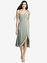 Front View Thumbnail - Willow Green Bustier Crepe Midi Dress with Adjustable Bow Straps