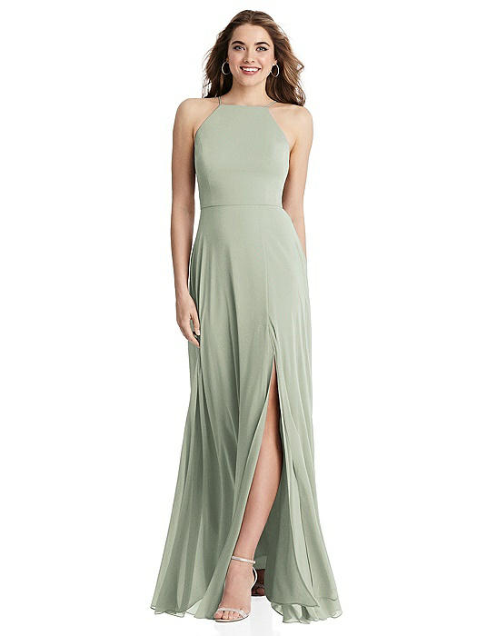 High Neck Chiffon Maxi Dress with Front Slit - Lela