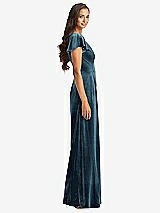 Side View Thumbnail - Dutch Blue Flutter Sleeve Velvet Jumpsuit with Pockets