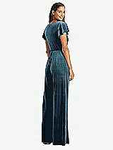 Rear View Thumbnail - Dutch Blue Flutter Sleeve Velvet Jumpsuit with Pockets