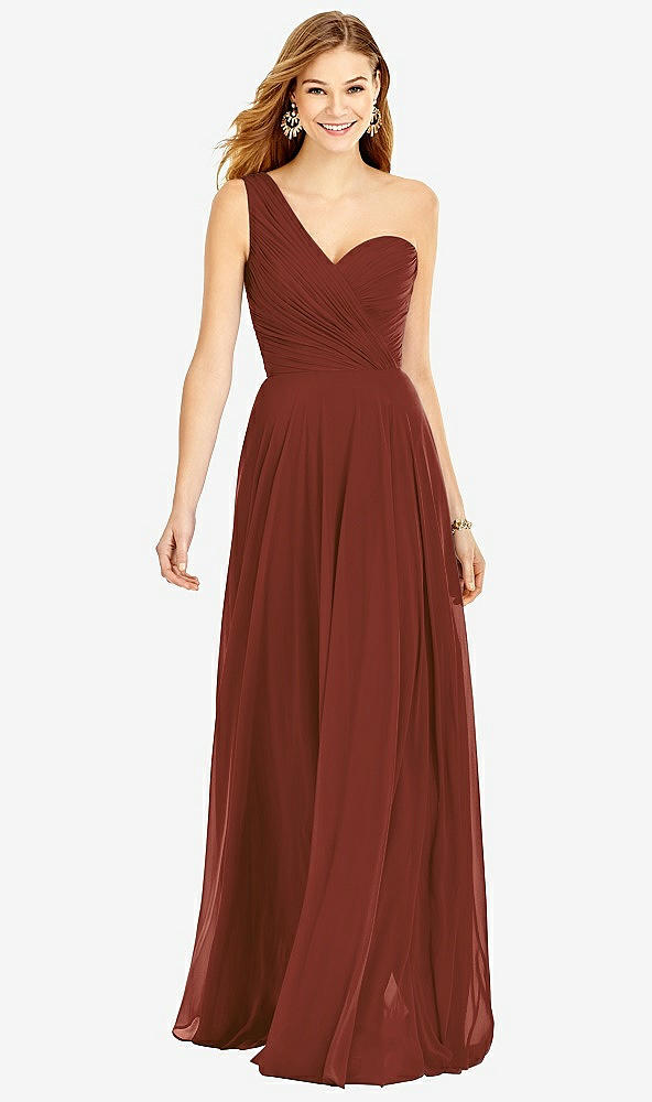 Front View - Auburn Moon One-Shoulder Draped Chiffon Maxi Dress - Dani