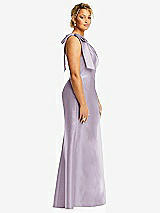 Alt View 5 Thumbnail - Lilac Haze Bow One-Shoulder Satin Trumpet Gown