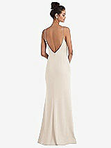 Rear View Thumbnail - Oat Open-Back High-Neck Halter Trumpet Gown