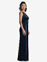 Side View Thumbnail - Midnight Navy One-Shoulder Draped Velvet Maxi Dress