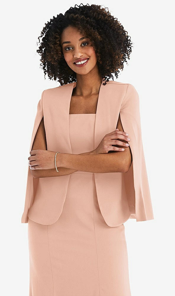 Front View - Pale Peach Open-Front Split Sleeve Cape Jacket