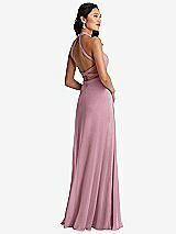 Front View Thumbnail - Dusty Pink Stand Collar Halter Maxi Dress with Criss Cross Open-Back