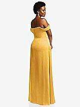 Rear View Thumbnail - NYC Yellow Draped Pleat Off-the-Shoulder Maxi Dress