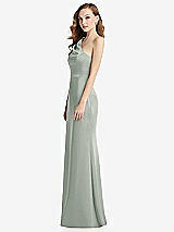 Side View Thumbnail - Willow Green Shirred One-Shoulder Satin Trumpet Dress - Maddie