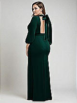 Alt View 3 Thumbnail - Evergreen & Evergreen Bishop Sleeve Open-Back Trumpet Gown with Scarf Tie