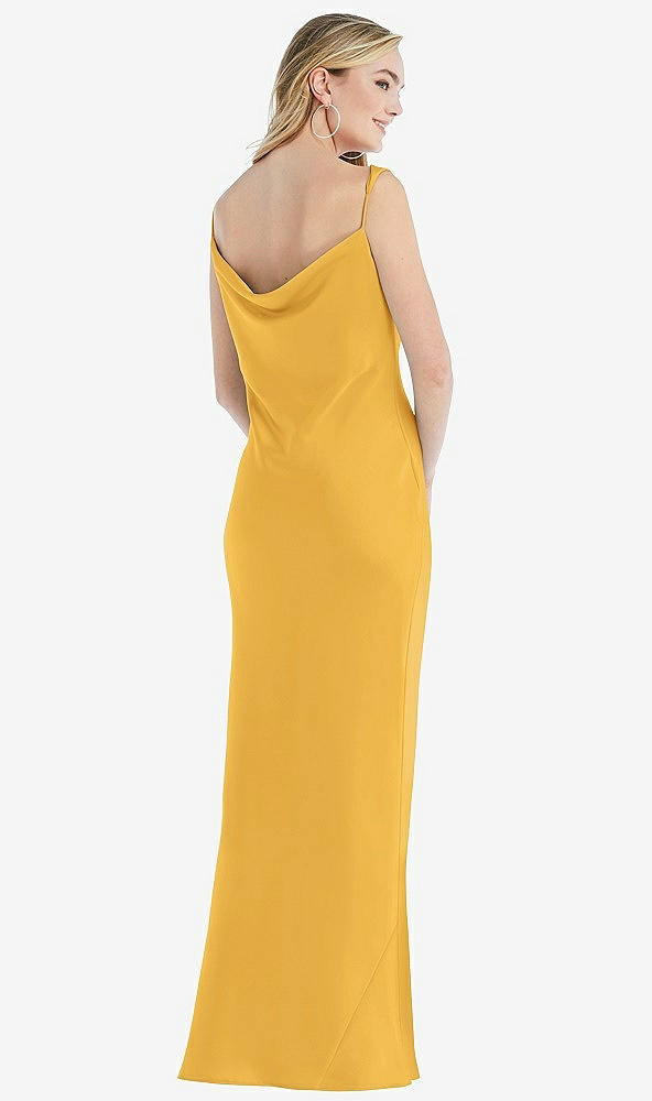 Back View - NYC Yellow Asymmetrical One-Shoulder Cowl Maxi Slip Dress