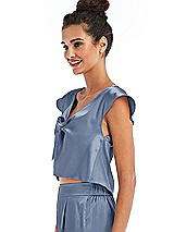 Side View Thumbnail - Larkspur Blue Satin Tie-Front Lounge Crop Top - Frankie