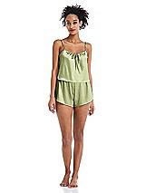 Alt View 1 Thumbnail - Mint Drawstring Neck Satin Cami with Bow Detail - Nyla