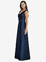 Side View Thumbnail - Midnight Navy & Midnight Navy Off-the-Shoulder Draped Wrap Satin Maxi Dress