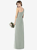 Rear View Thumbnail - Willow Green One-Shoulder Crepe Trumpet Gown with Front Slit