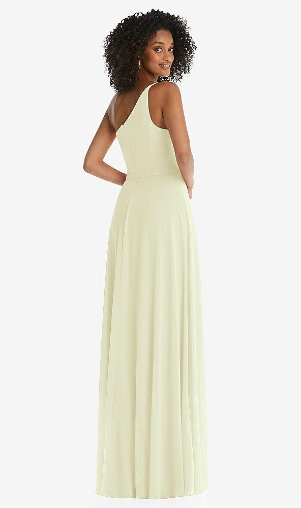 Back View - Butter Yellow One-Shoulder Chiffon Maxi Dress with Shirred Front Slit