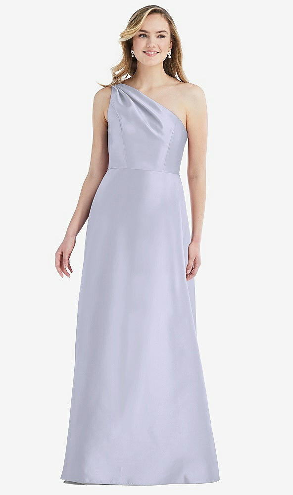 Front View - Silver Dove Pleated Draped One-Shoulder Satin Maxi Dress with Pockets