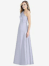 Side View Thumbnail - Silver Dove Pleated Draped One-Shoulder Satin Maxi Dress with Pockets