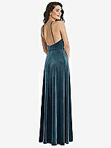 Rear View Thumbnail - Dutch Blue High Neck Halter Open-Back Velvet Dress - Alix