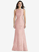 Front View Thumbnail - Rose Jewel Neck Bowed Open-Back Trumpet Dress 
