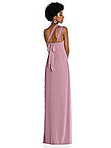 Alt View 2 Thumbnail - Dusty Pink Draped Chiffon Grecian Column Gown with Convertible Straps