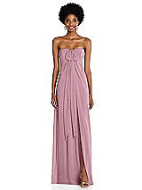 Alt View 3 Thumbnail - Dusty Pink Draped Chiffon Grecian Column Gown with Convertible Straps