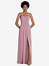 Front View Thumbnail - Dusty Pink Draped Chiffon Grecian Column Gown with Convertible Straps