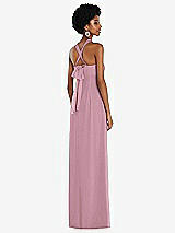 Side View Thumbnail - Dusty Pink Draped Chiffon Grecian Column Gown with Convertible Straps