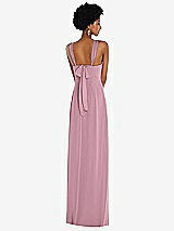 Rear View Thumbnail - Dusty Pink Draped Chiffon Grecian Column Gown with Convertible Straps