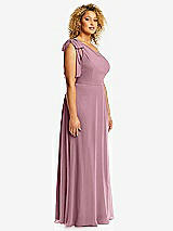 Side View Thumbnail - Dusty Pink Draped One-Shoulder Maxi Dress with Scarf Bow