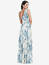 Alt View 3 Thumbnail - Cottage Rose Dusk Blue Draped One-Shoulder Maxi Dress with Scarf Bow