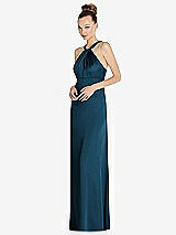 Side View Thumbnail - Atlantic Blue Draped Twist Halter Low-Back Satin Empire Dress