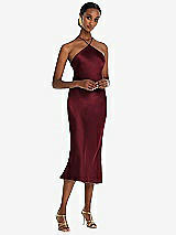 Front View Thumbnail - Cabernet Diamond Halter Bias Midi Slip Dress with Convertible Straps