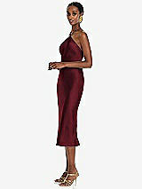 Side View Thumbnail - Cabernet Diamond Halter Bias Midi Slip Dress with Convertible Straps